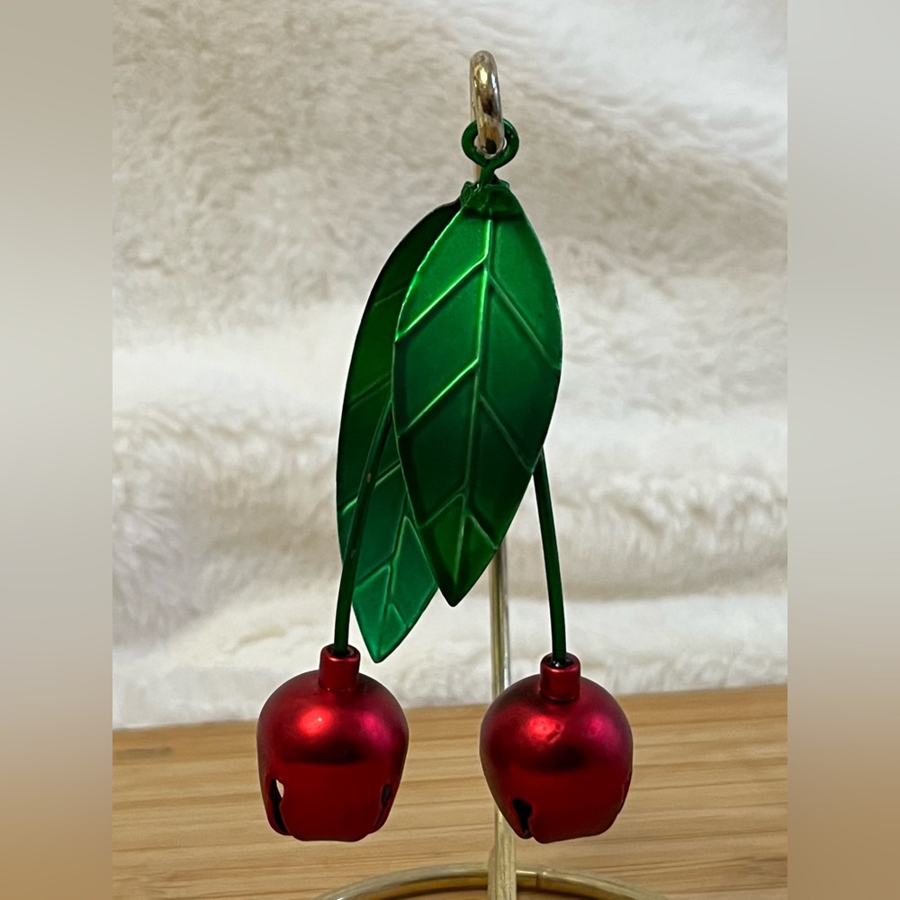 Red Cherries Metal Jingle Bell Christmas Ornament Holiday Decoration Cherry